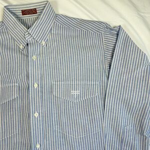 Lucchese Men's Blue and White Striped Button Down Shirt
